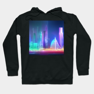 Ai Generated Art Scenery - Futuristic City with neon lighting Hoodie